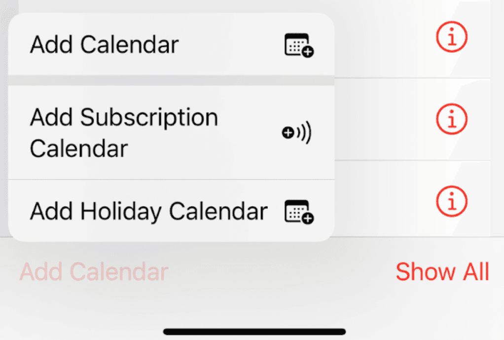 Add Subscription Calendar option on iOS - Step 3 of iPhone calendar setup
