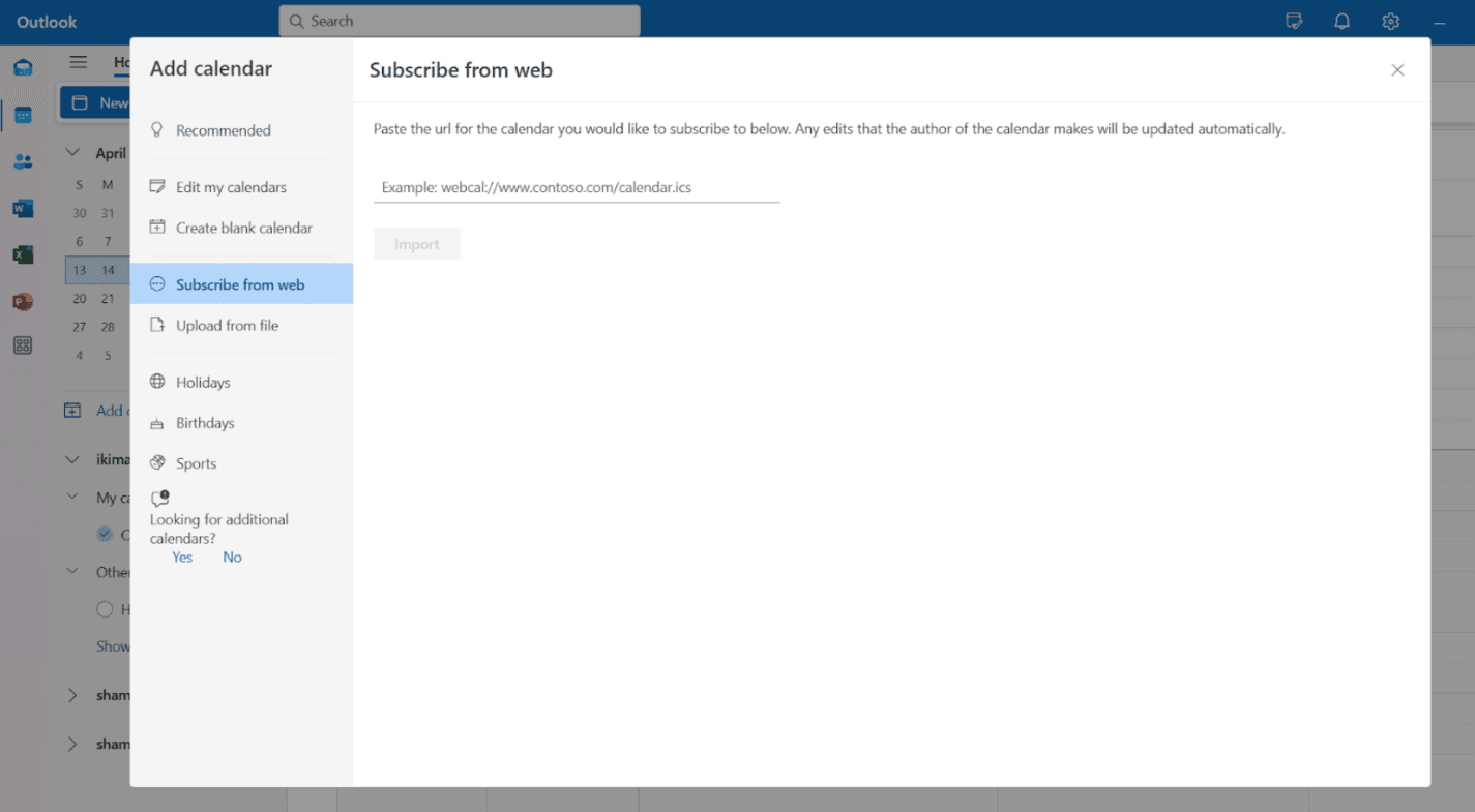 Subscribe from web in Outlook.com