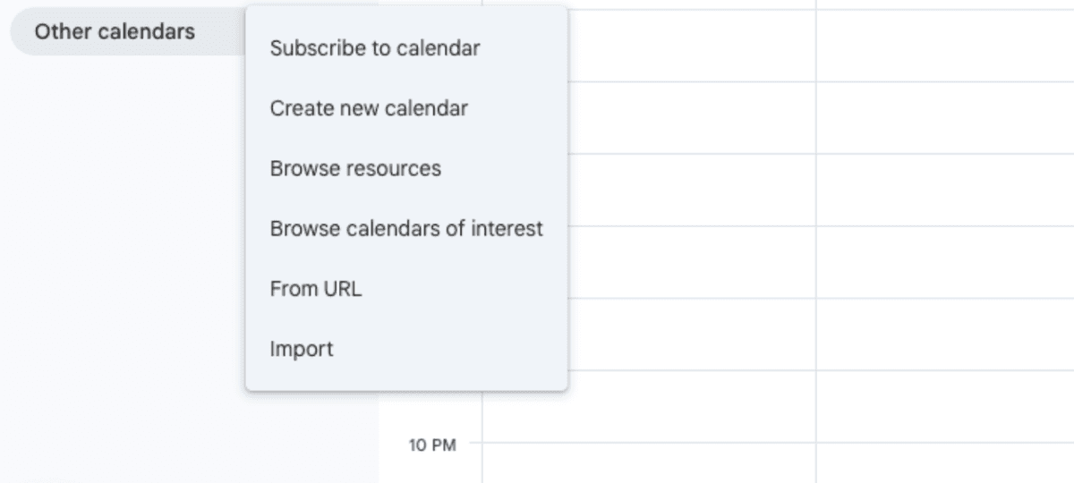 Google Calendar From URL option - Step 2 of adding calendar subscription
